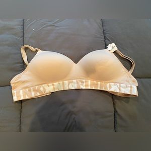 Victoria’s Secret PINK wireless bra, nude/white, size large, new with tags